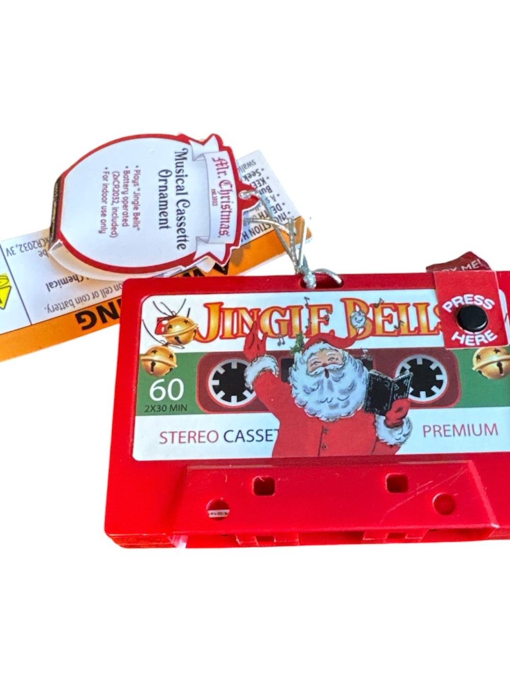 Red Jingle Bell Musical Cassette Ornament - Holiday Tree Decoration